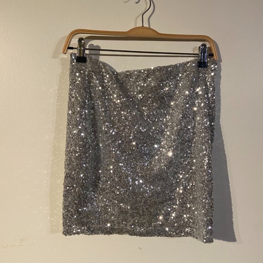 Silver Sequin Mini Skirt